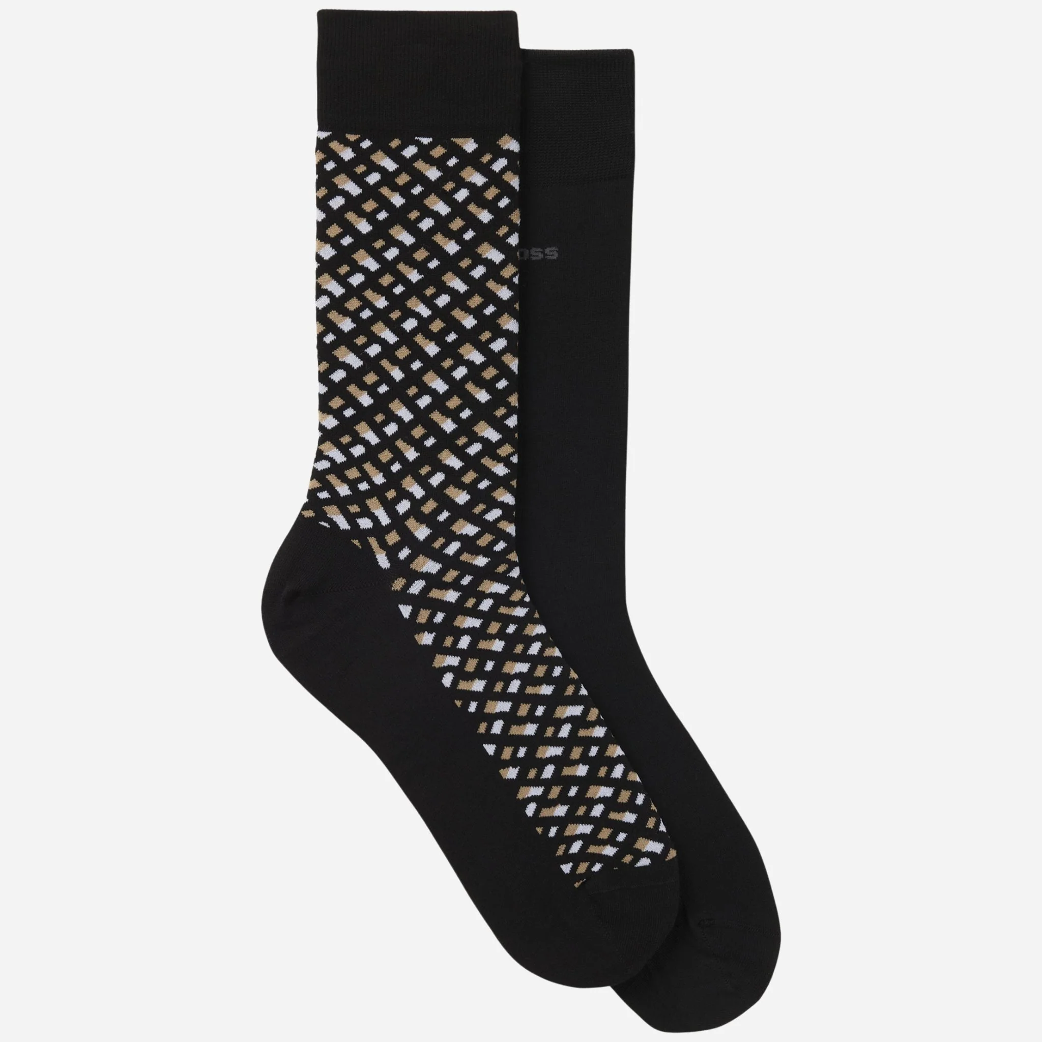 BOSS 2-Pack Black and Monogrammed Regular-Length Cotton-Blend Socks
