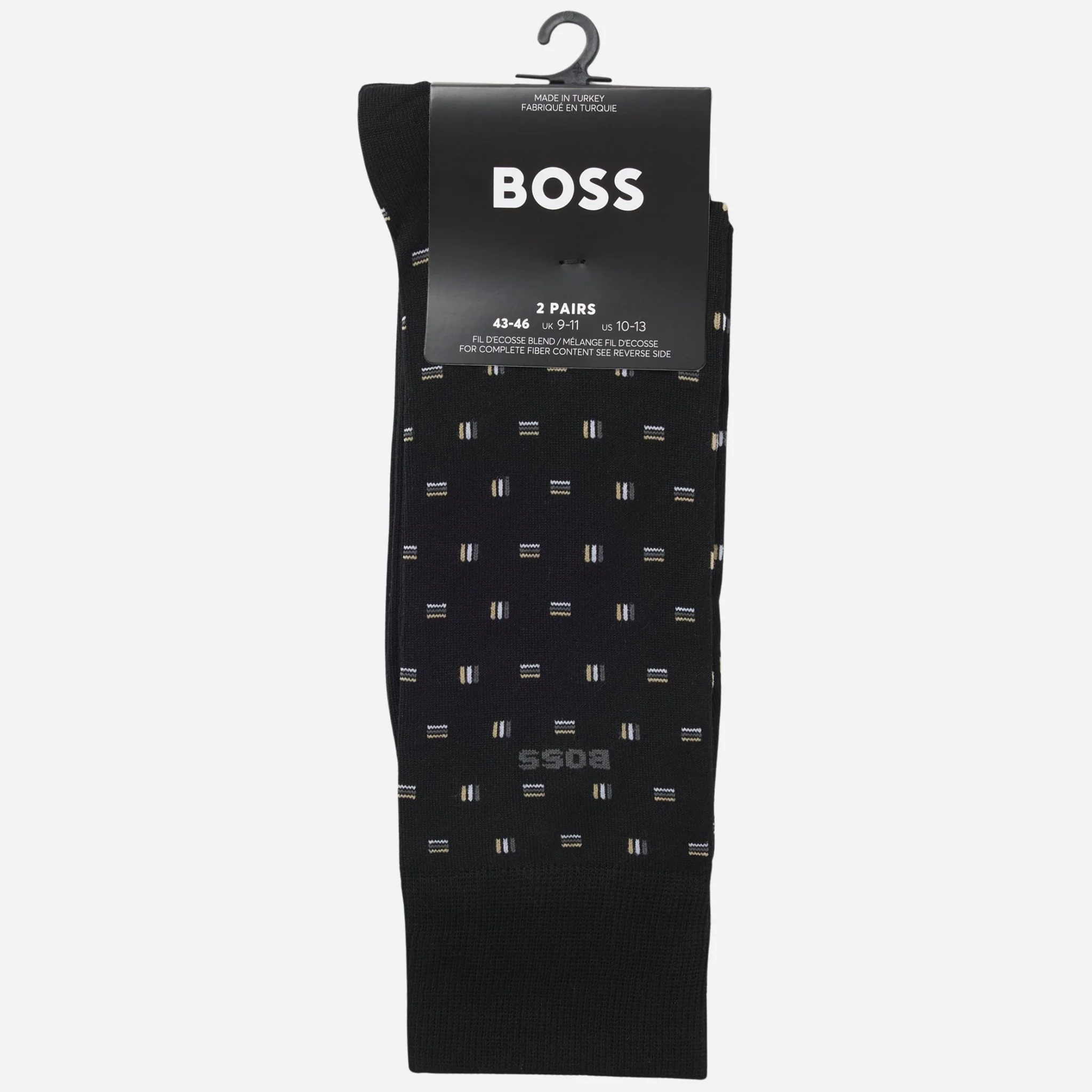 BOSS 2-Pack of Regular Length Cotton Blend Black Socks with Three-Stripe Pattern - Image 3