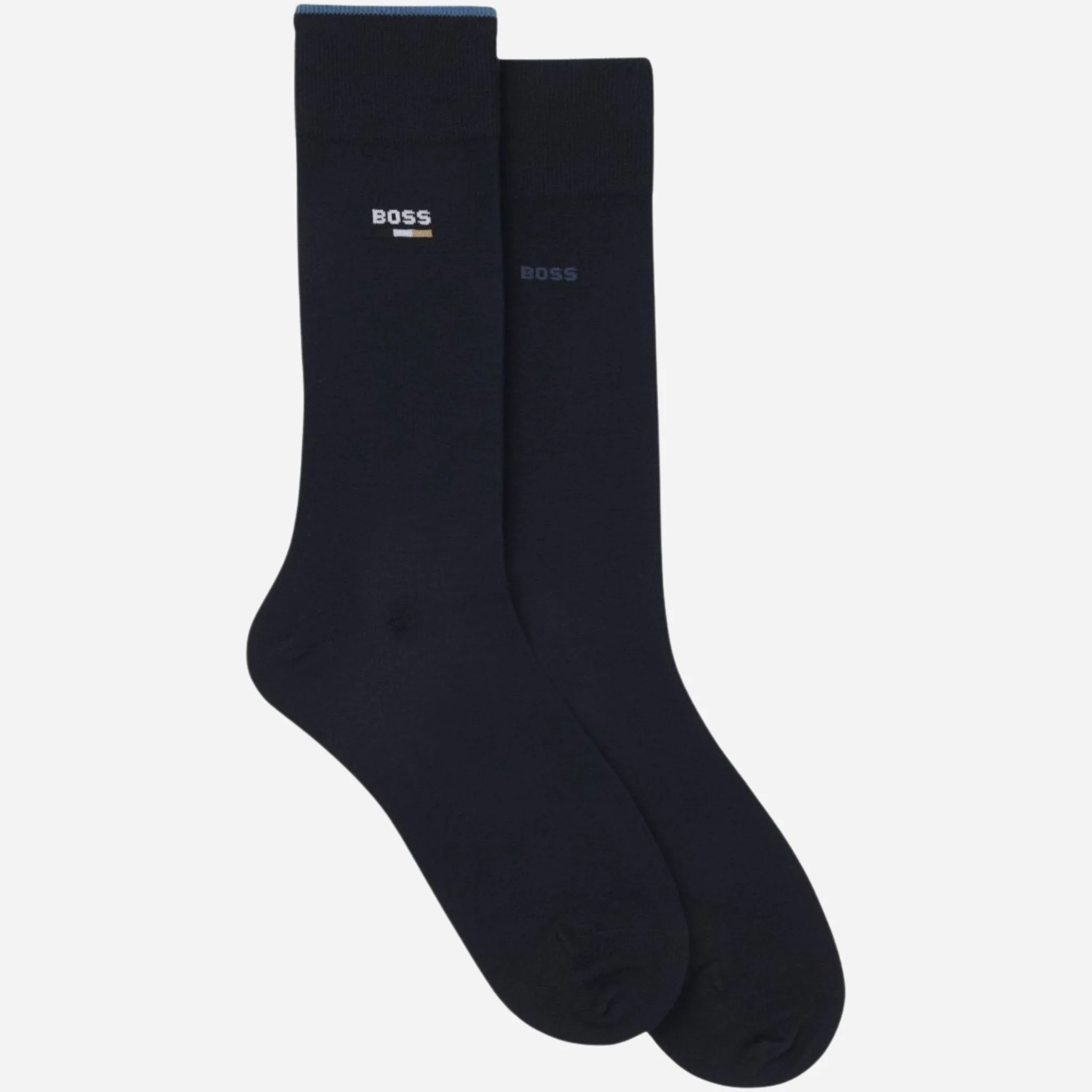 BOSS 2-Pack of Regular-Length Cotton-Blend Iconic Logo Navy Blue Socks