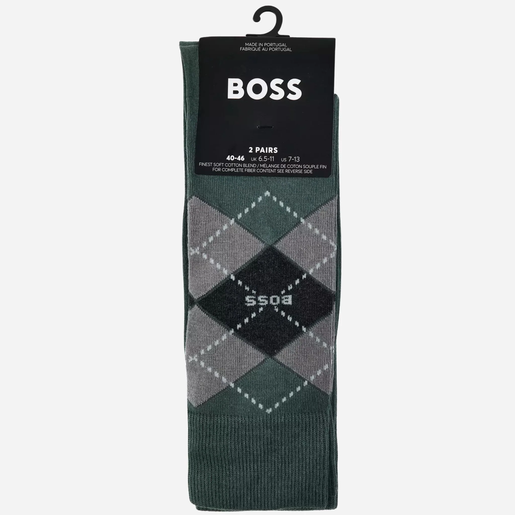 BOSS 2-Pack Regular Length Green Cotton Blend Argyle Socks