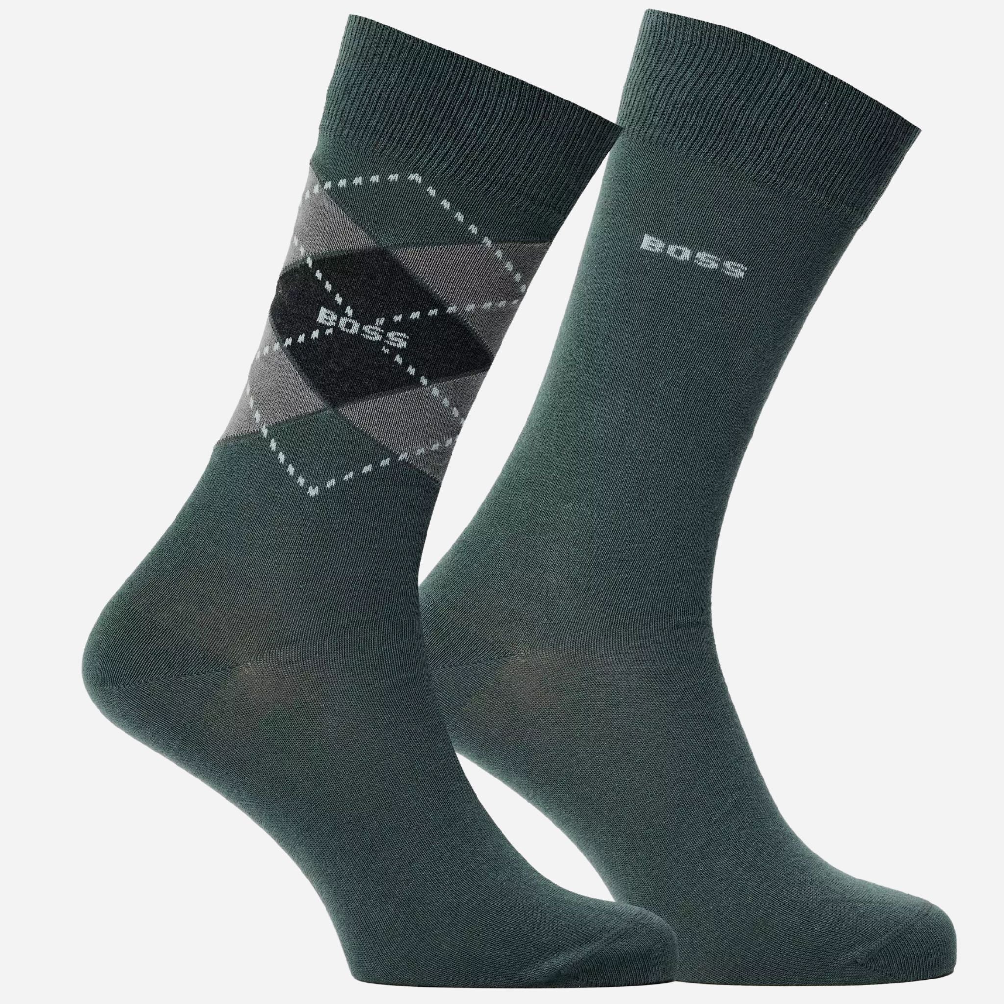 BOSS 2-Pack Regular Length Green Cotton Blend Argyle Socks - Image 2