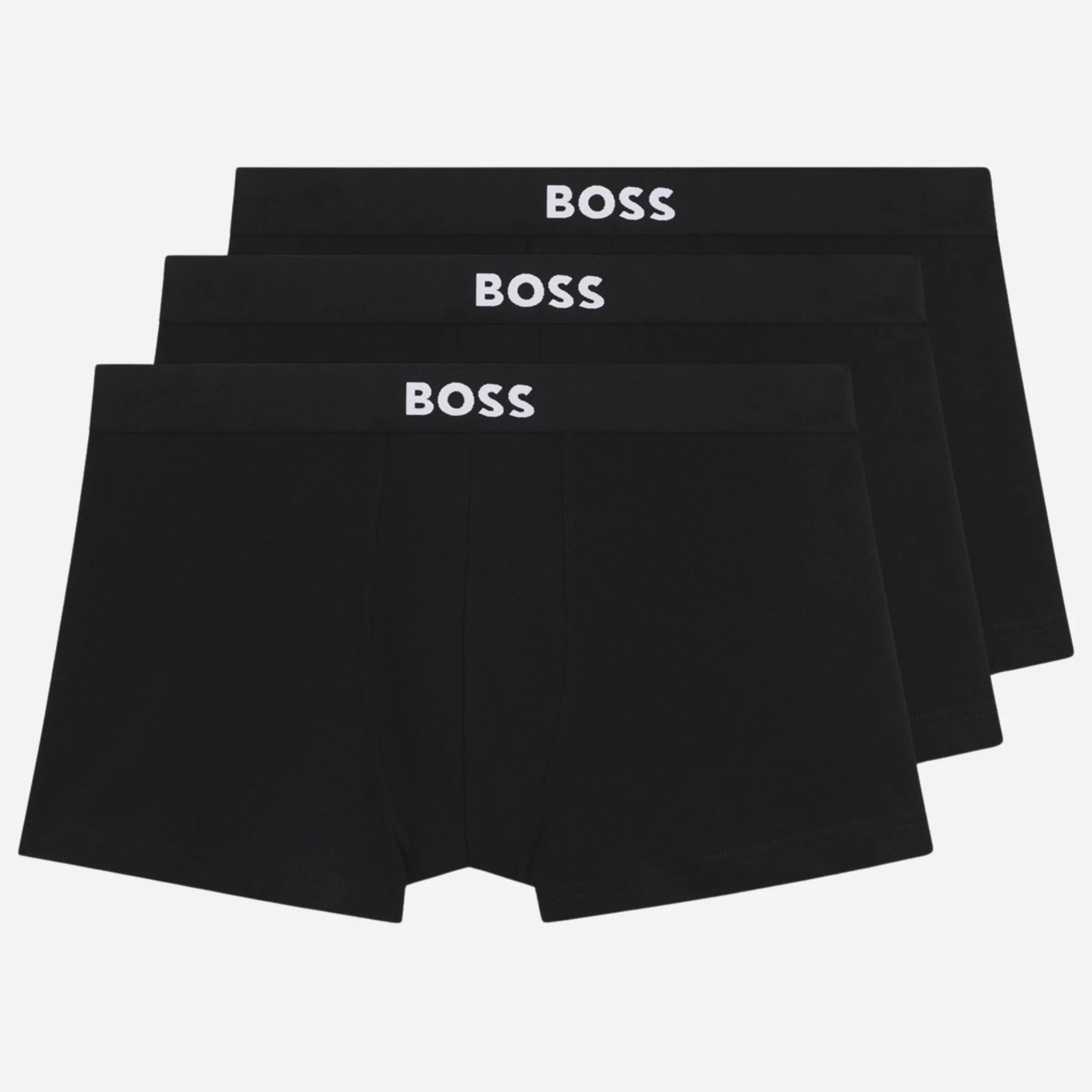 BOSS 3-Pack Cotton Stretch BOSS One Black Boxer Trunks with Logo Waistbands