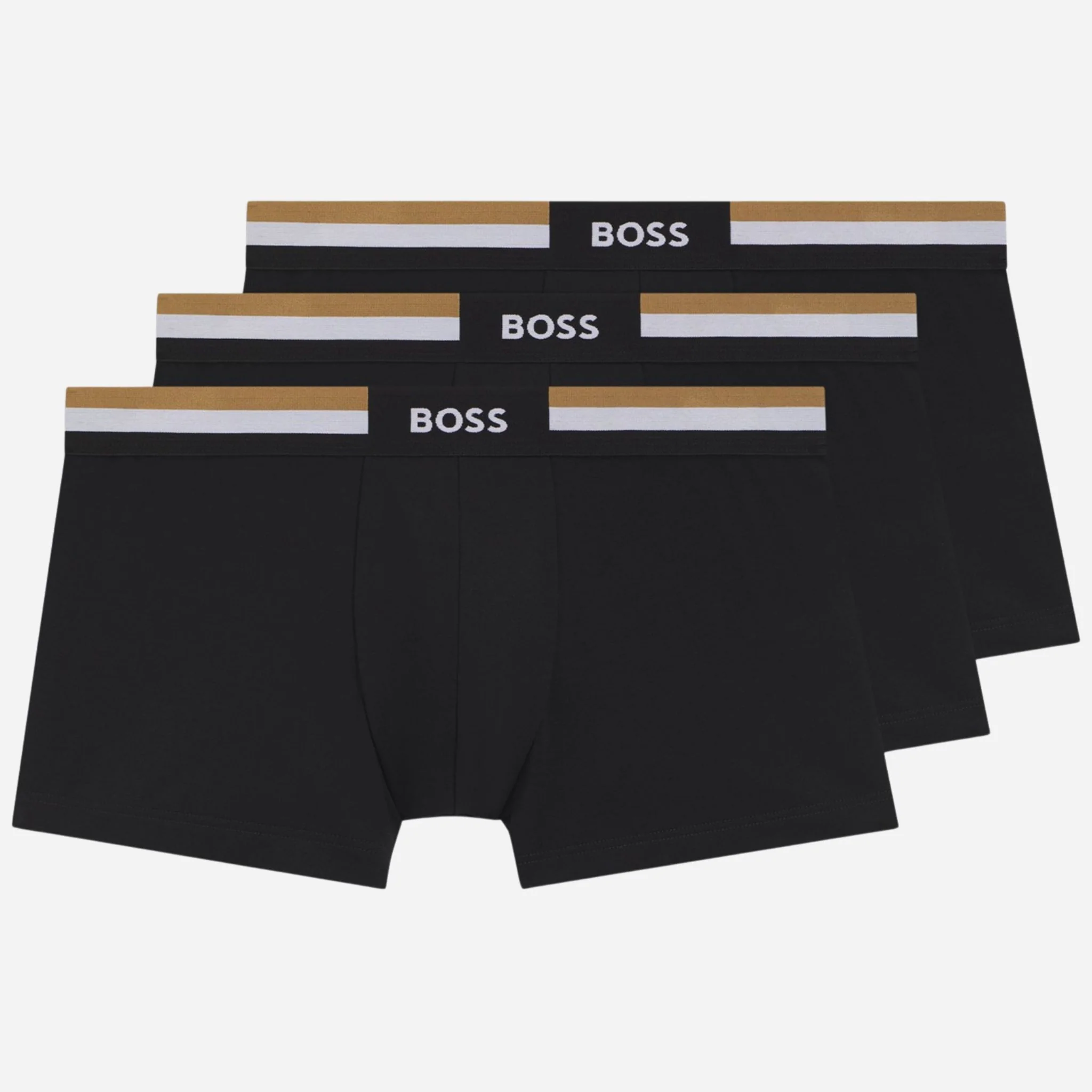 BOSS 3-Pack of Black Cotton Blend Motion Boxer Shorts with Three Stripe and Logo Waistband