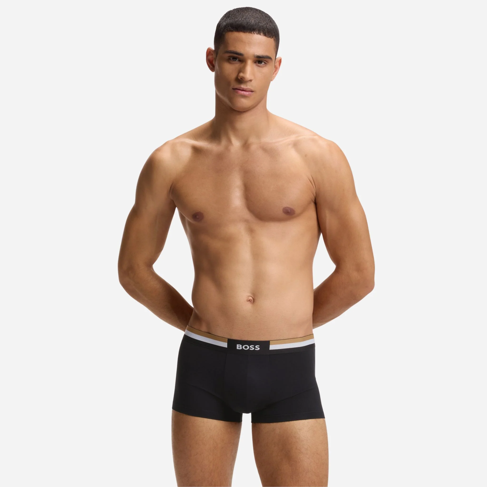 BOSS 3-Pack of Black Cotton Blend Motion Boxer Shorts with Three Stripe and Logo Waistband - Image 2