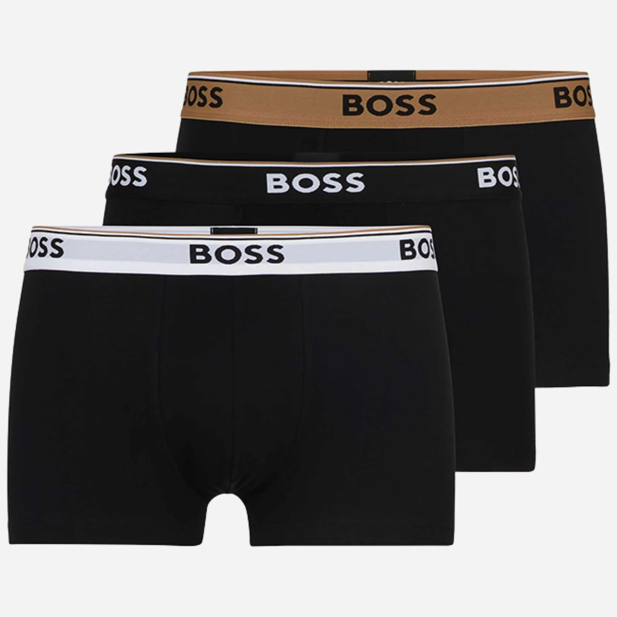 BOSS 3-Pack of Black Stretch Cotton Trunks with Signature Stripe Waistbands