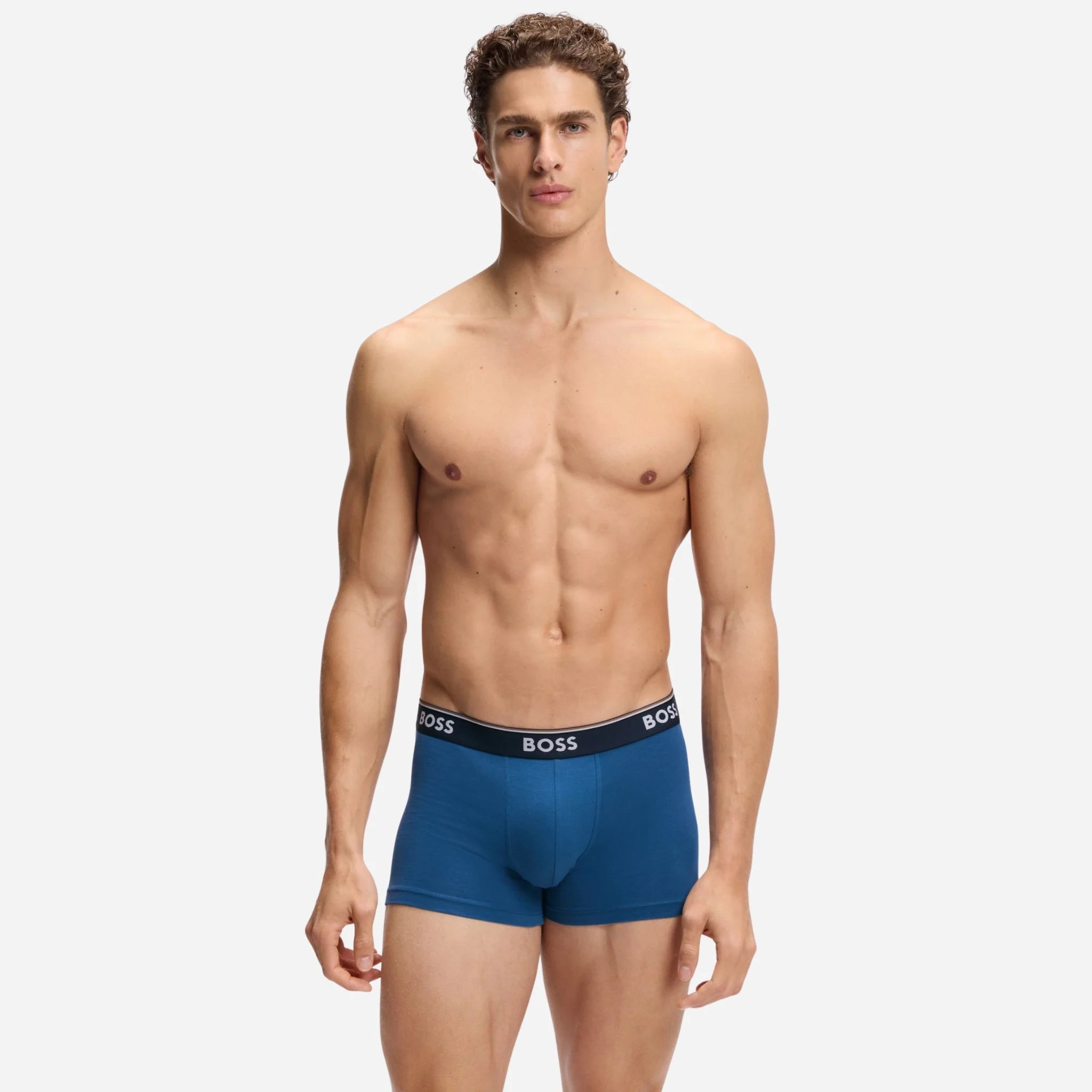 BOSS 3-Pack of Blue Power Cotton Stretch Trunks with Logo Waistband - Image 2