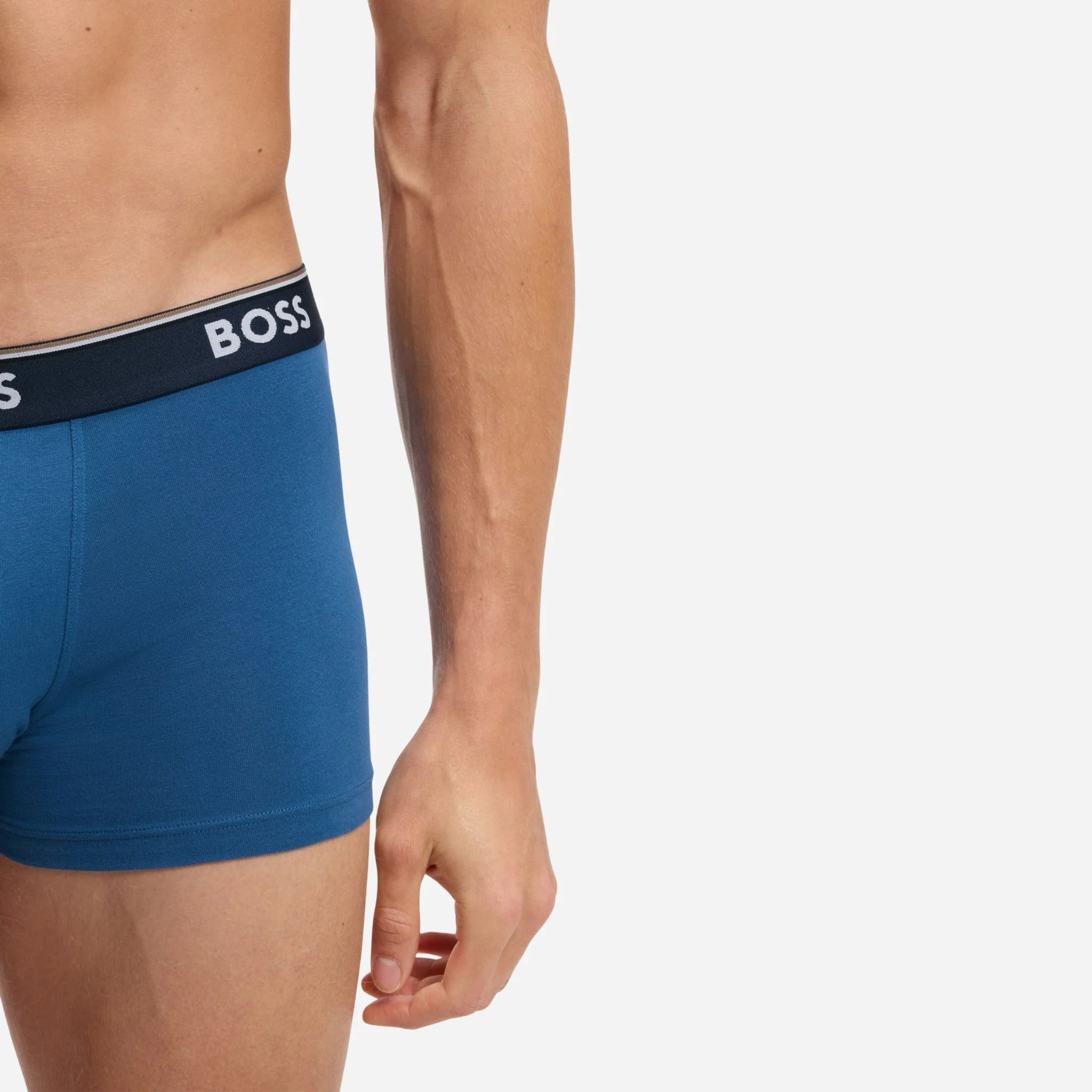 BOSS 3-Pack of Blue Power Cotton Stretch Trunks with Logo Waistband - Image 4