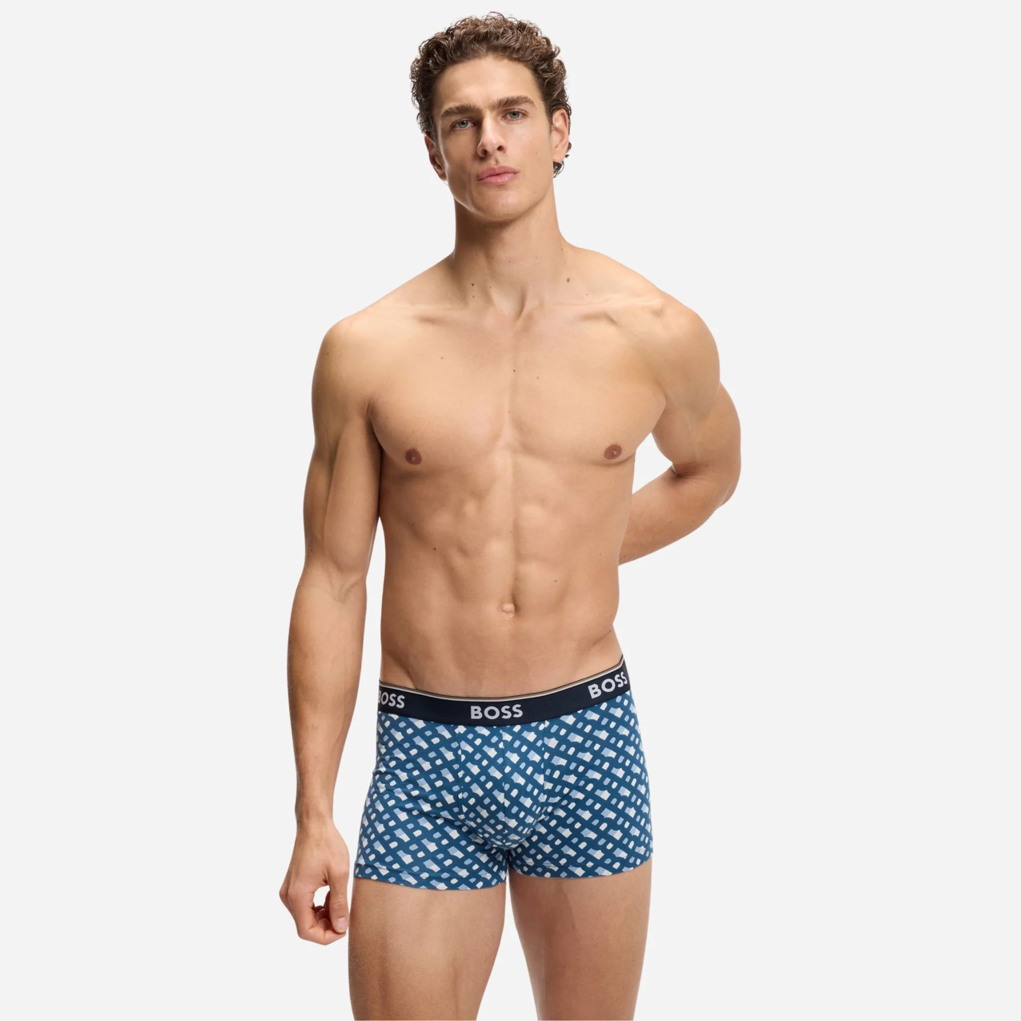 BOSS 3-Pack of Blue Power Cotton Stretch Trunks with Logo Waistband - Image 7