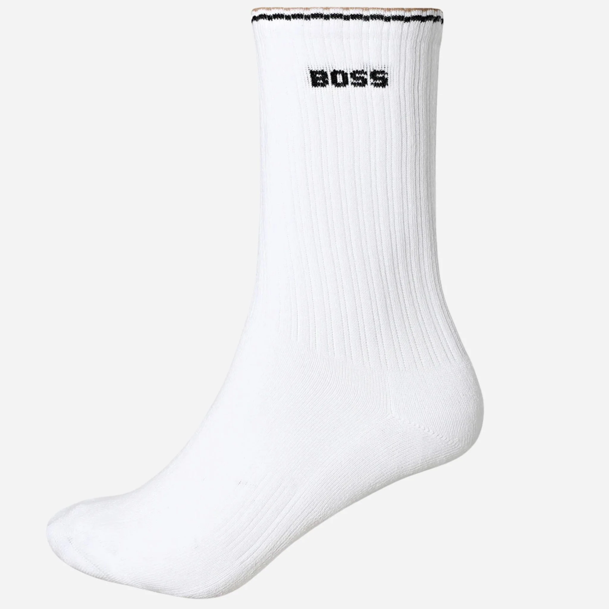BOSS 3-Pack of Quarter-Length Cotton-Blend White Socks with Three-Stripe Edges - Image 3