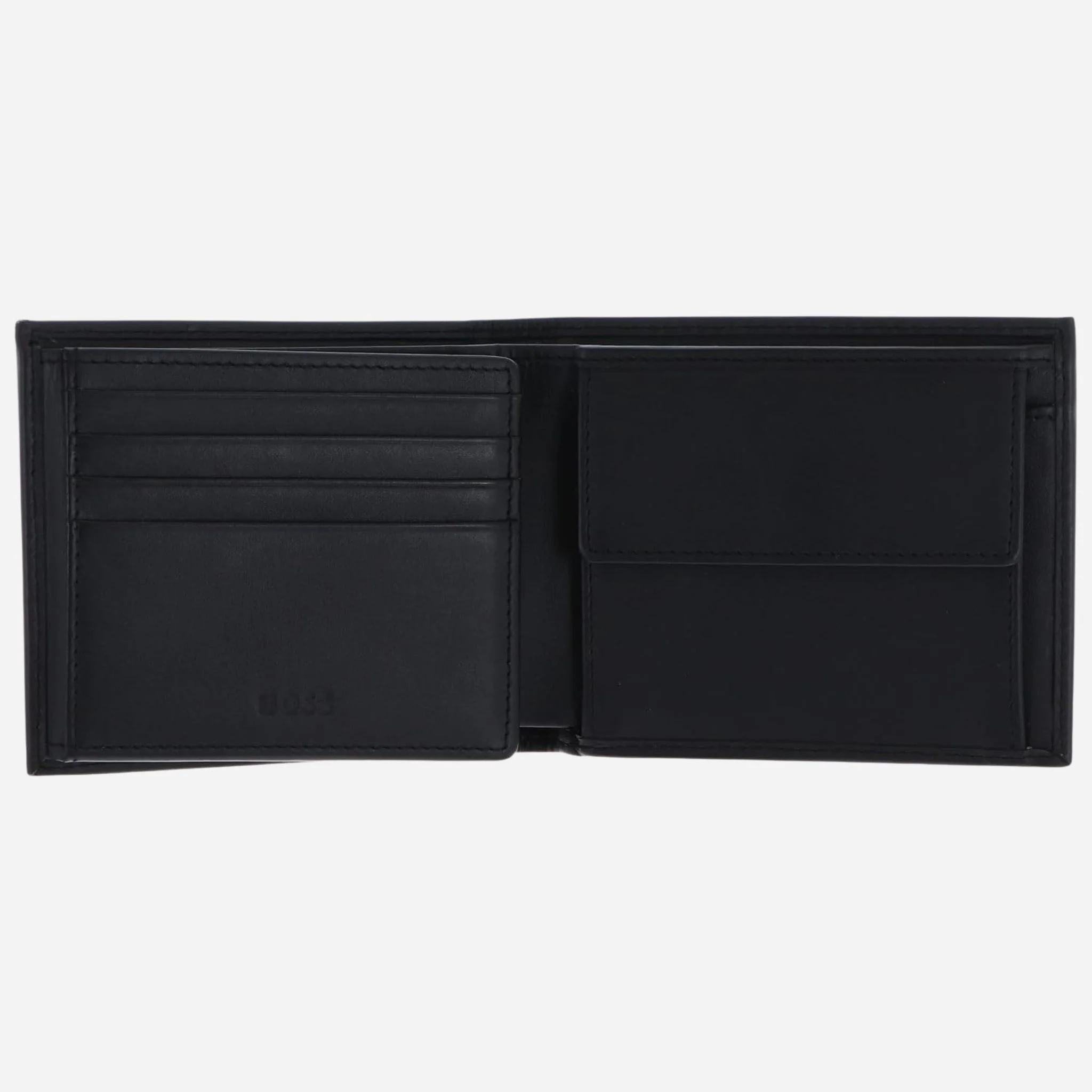 BOSS 8CC Black Leather Trifold Wallet and Black Leather Key Fob Gift Set - Image 4