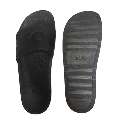 BOSS Aryeh Black Italian Made Slides with Large Black Logo Detail - Image 3