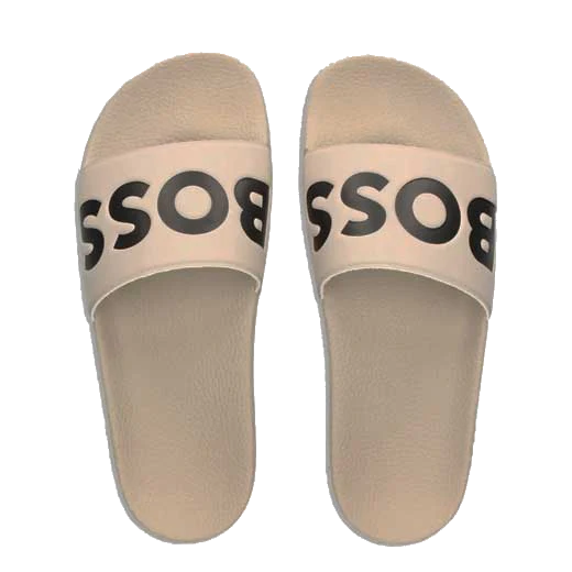BOSS Aryeh White Italian Made Slides with Large Black Logo Detail - Image 3