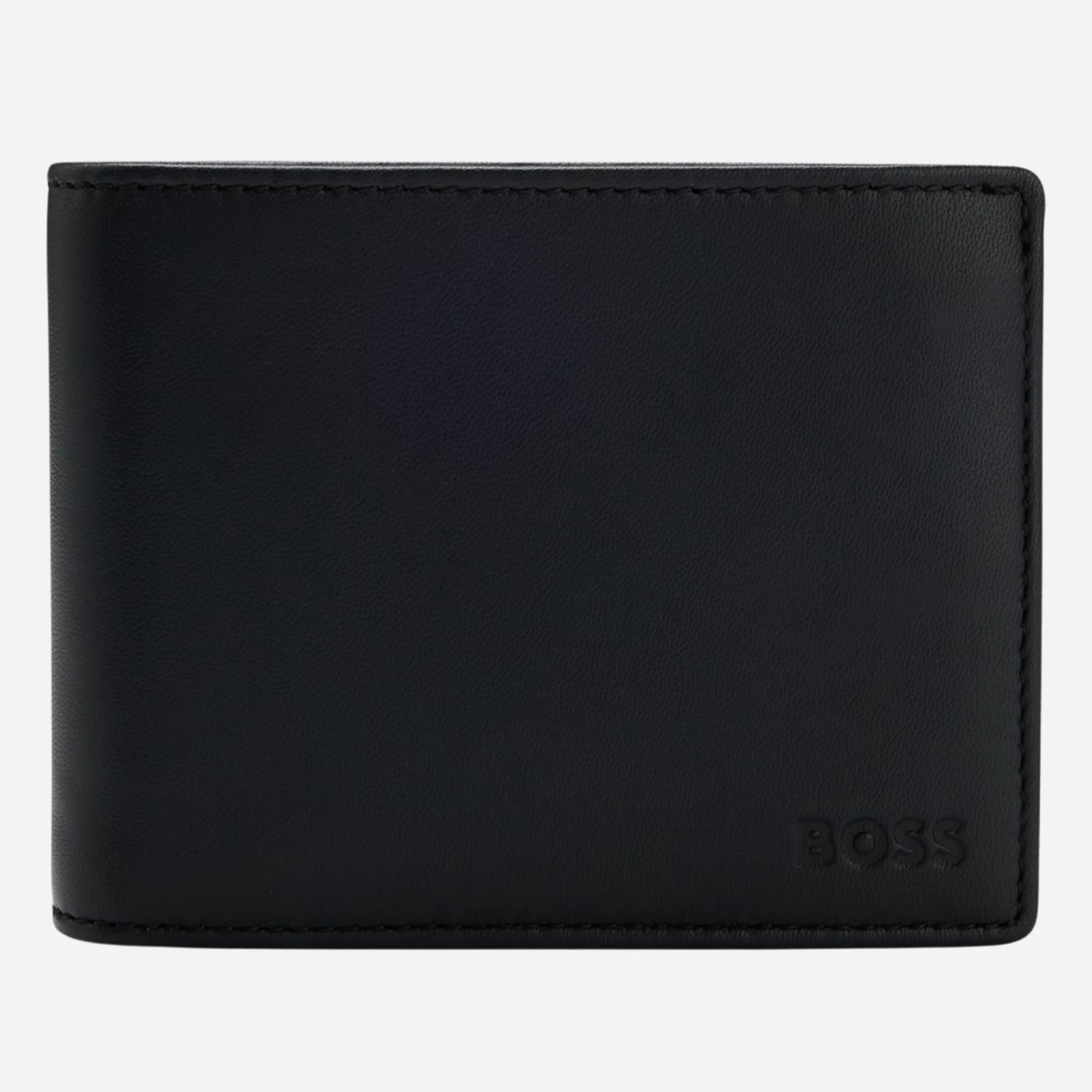 BOSS Asolo Grained Black Leather Bifold Wallet with Embossed Logo
