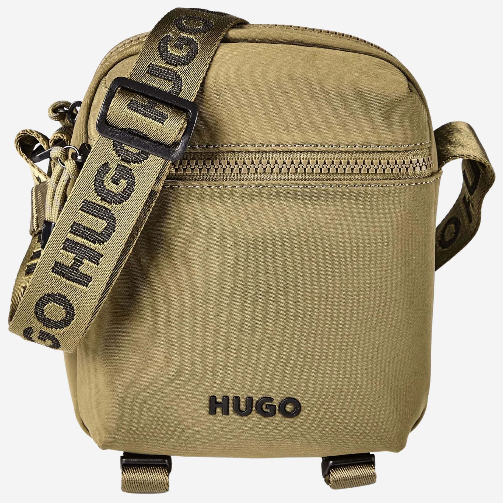BOSS Ayden Green NS Zip Cross Body Bag with Raised Hugo Logo