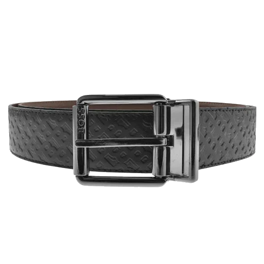 BOSS 'B' Monogram Reversible Leather Orrol Belt, Black & Brown