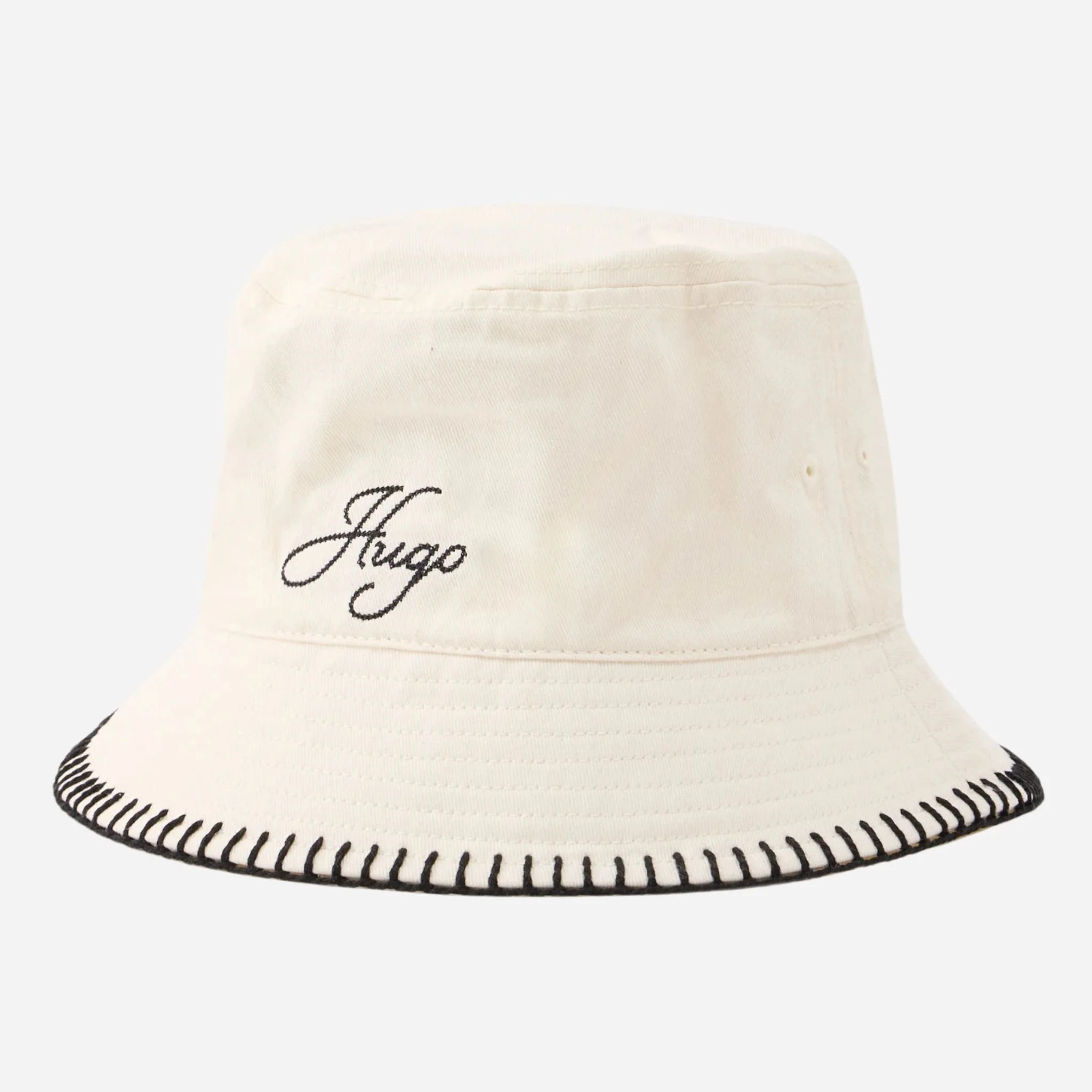 BOSS Bayla White Bucket Hat with Embroidered Rim and Hugo Logo