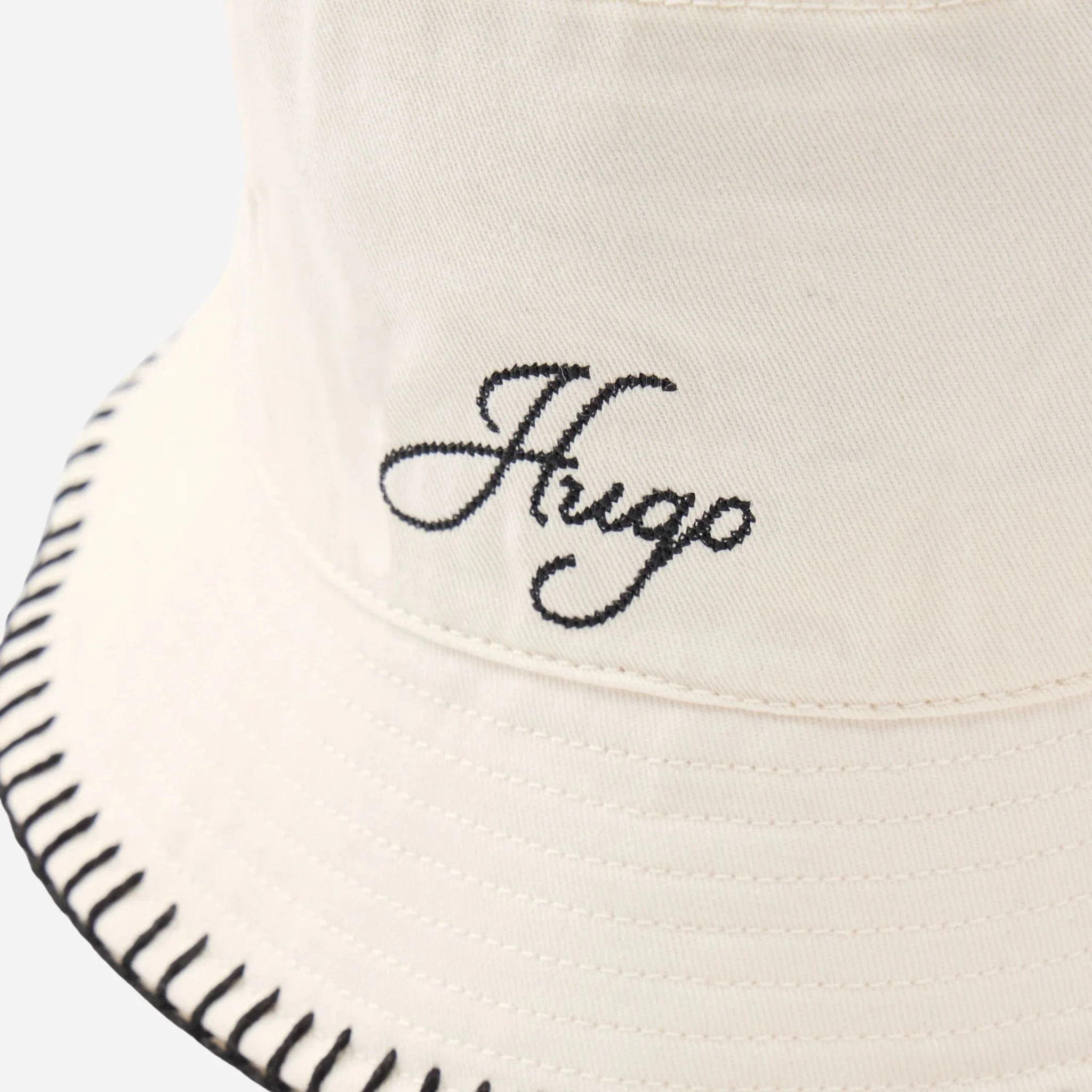 BOSS Bayla White Bucket Hat with Embroidered Rim and Hugo Logo - Image 3