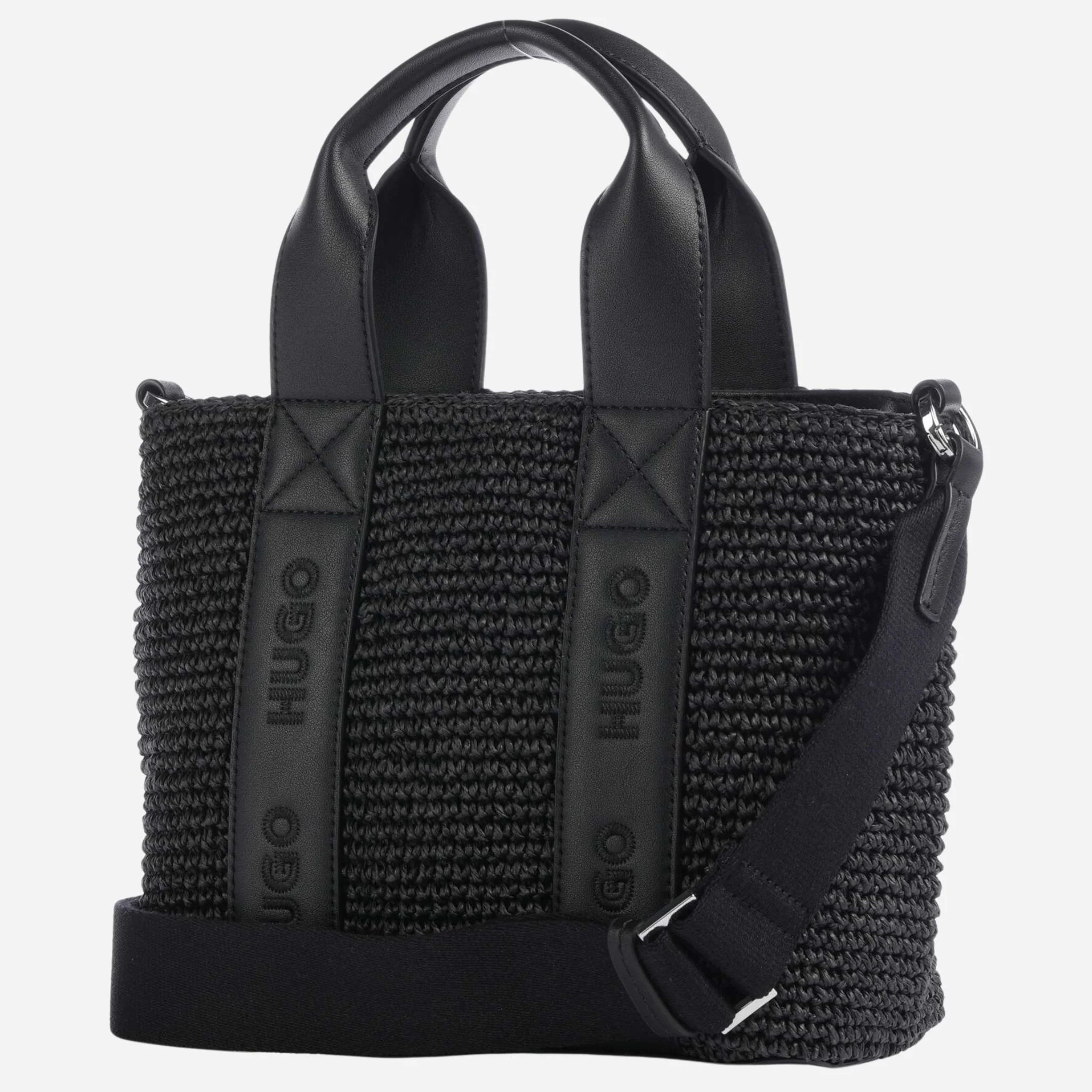BOSS Becky Black Raffia Mini Tote Bag with Zip - Image 2