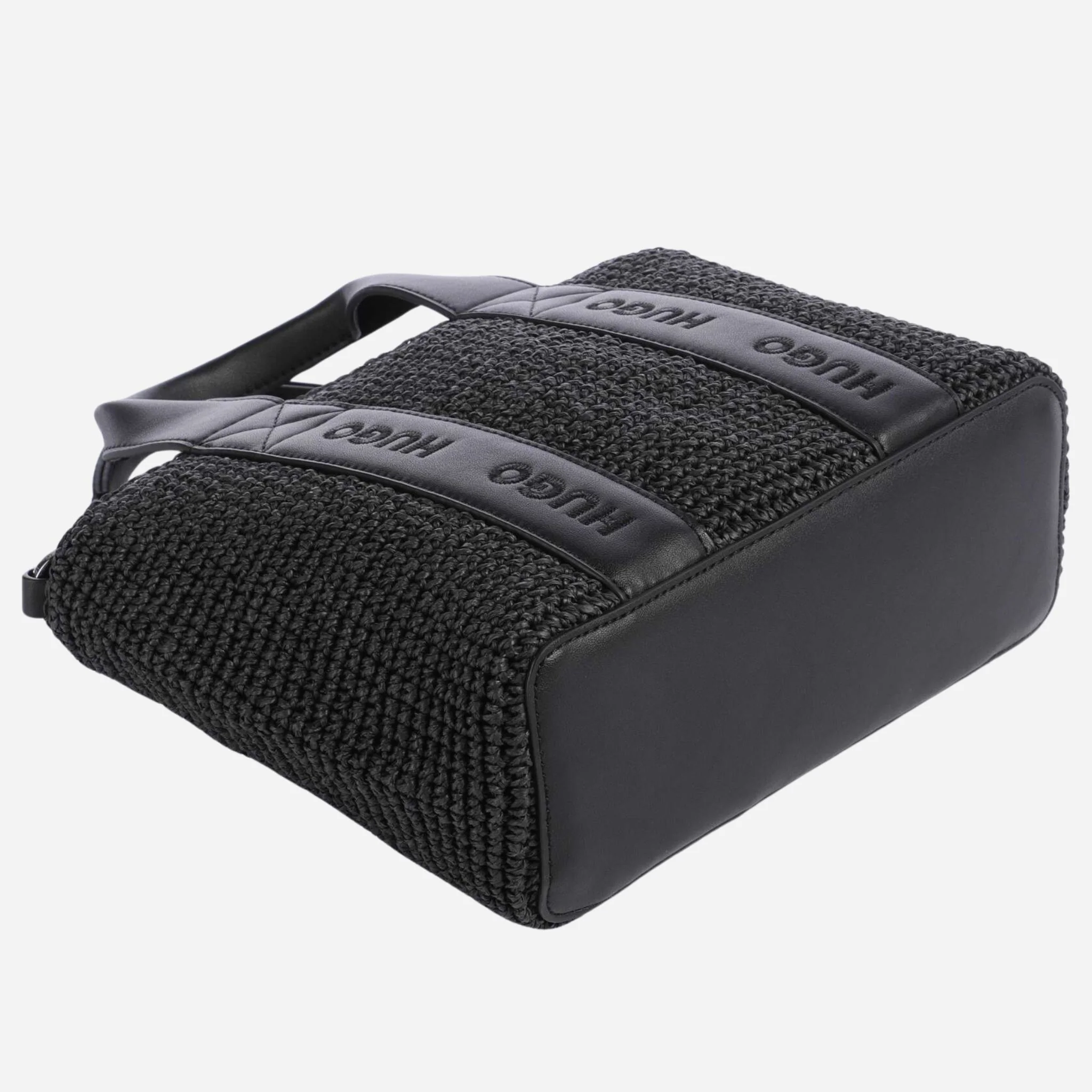 BOSS Becky Black Raffia Mini Tote Bag with Zip - Image 4