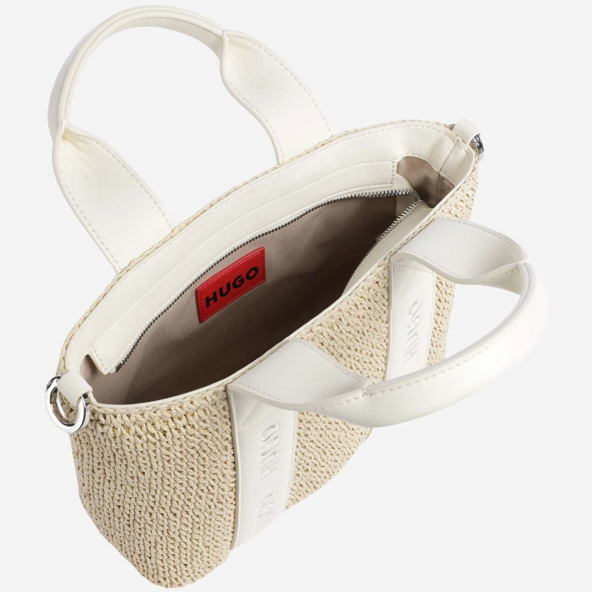 BOSS Becky White Raffia Mini Tote Bag with Zip - Image 4