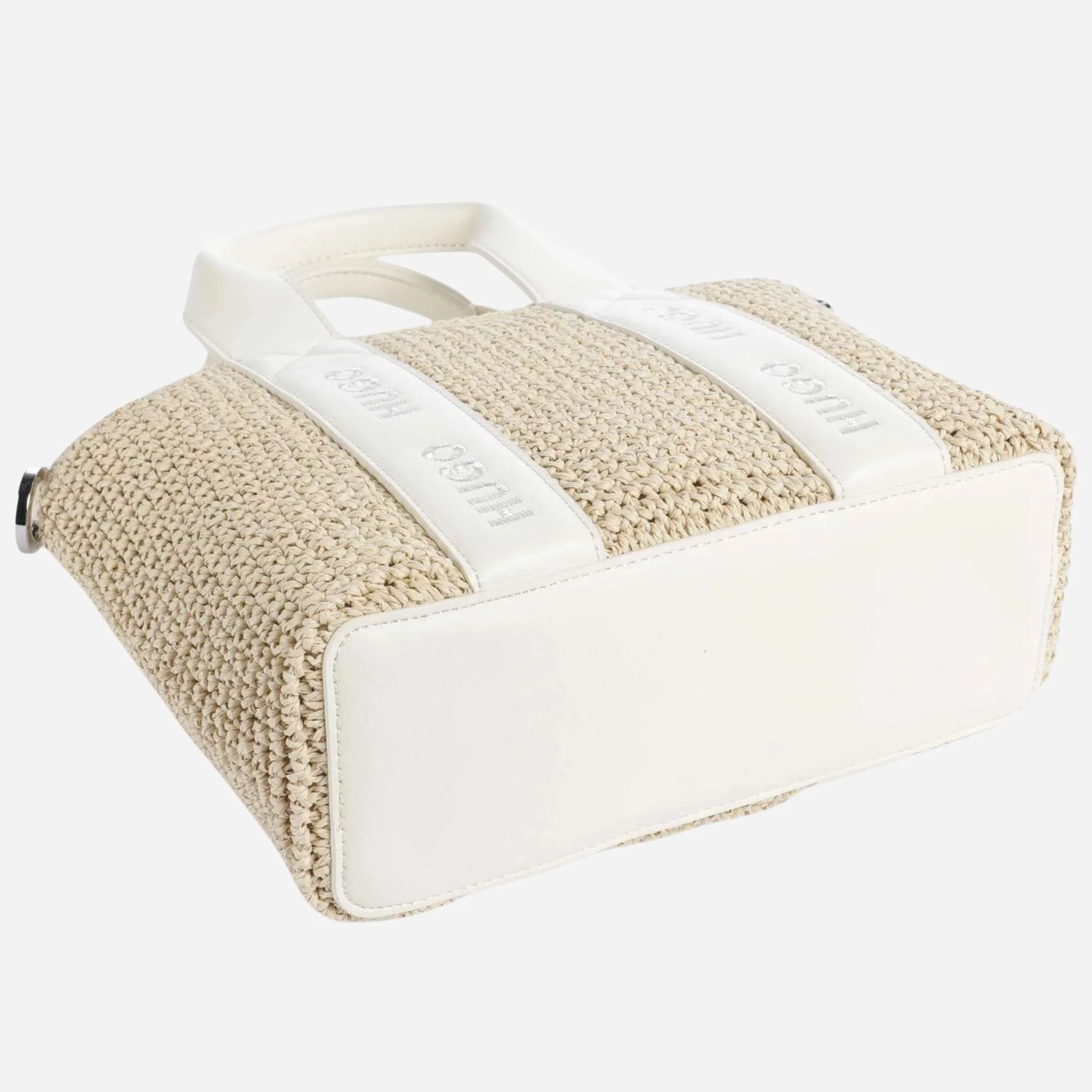BOSS Becky White Raffia Mini Tote Bag with Zip - Image 5