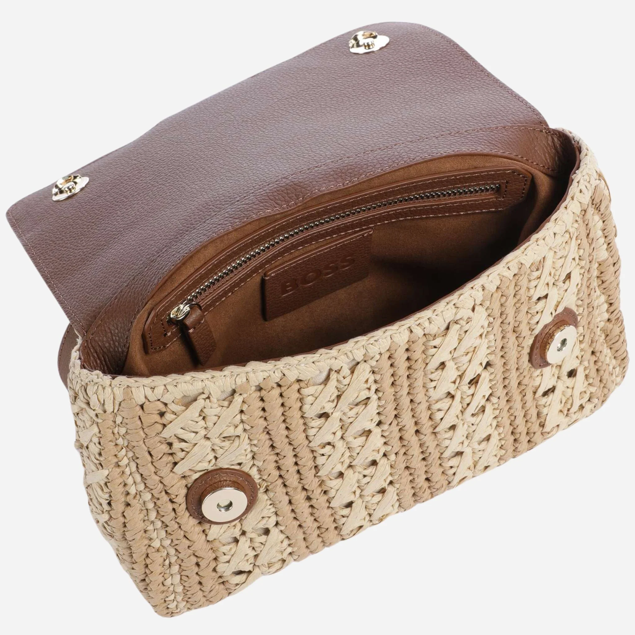 BOSS Beyond Raffia Cross Body Bag with Brown Trims and Double 'B' Monogram Logo - Image 3