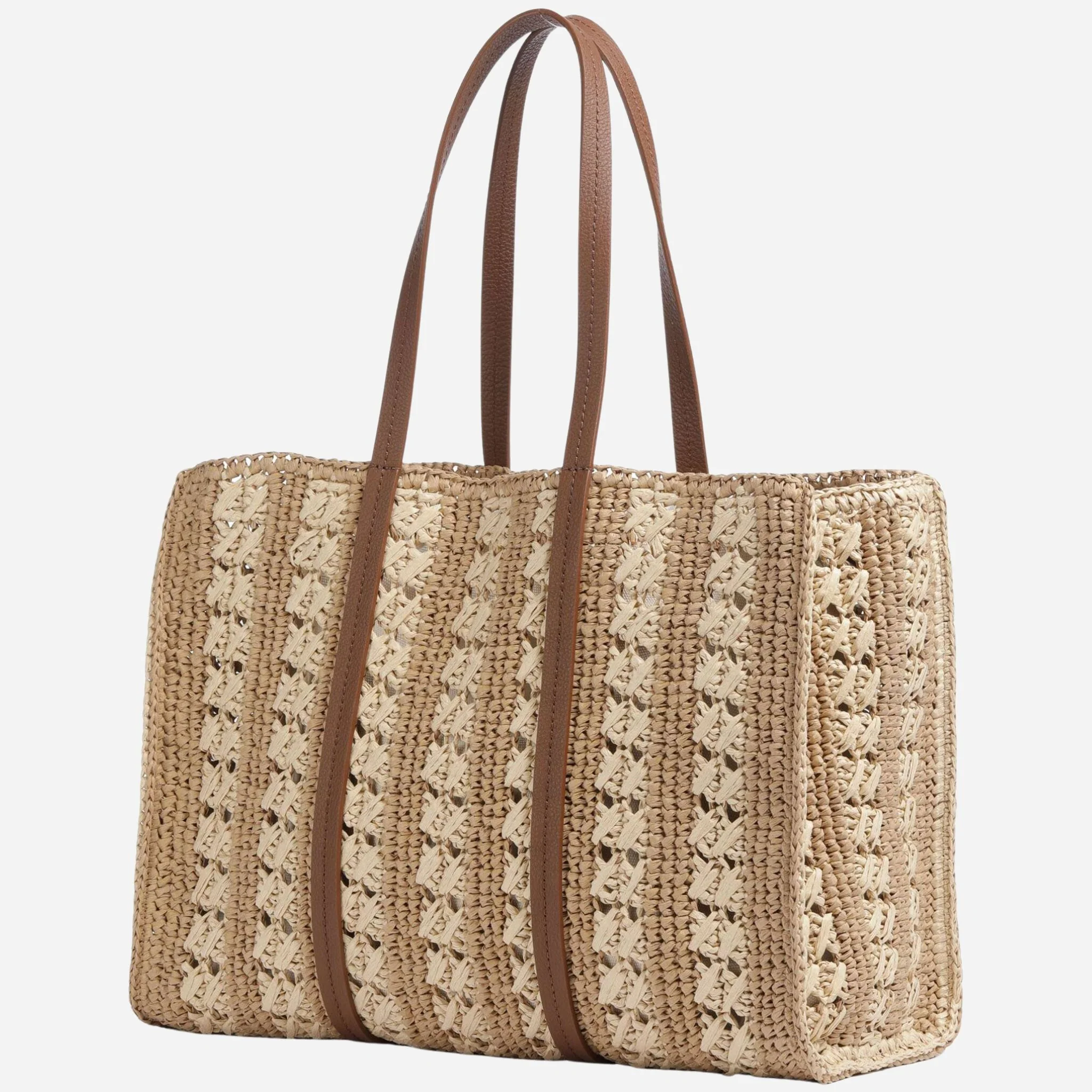 BOSS Beyond Raffia Tote Bag with Brown Trims and Double 'B' Monogram Logo - Image 2