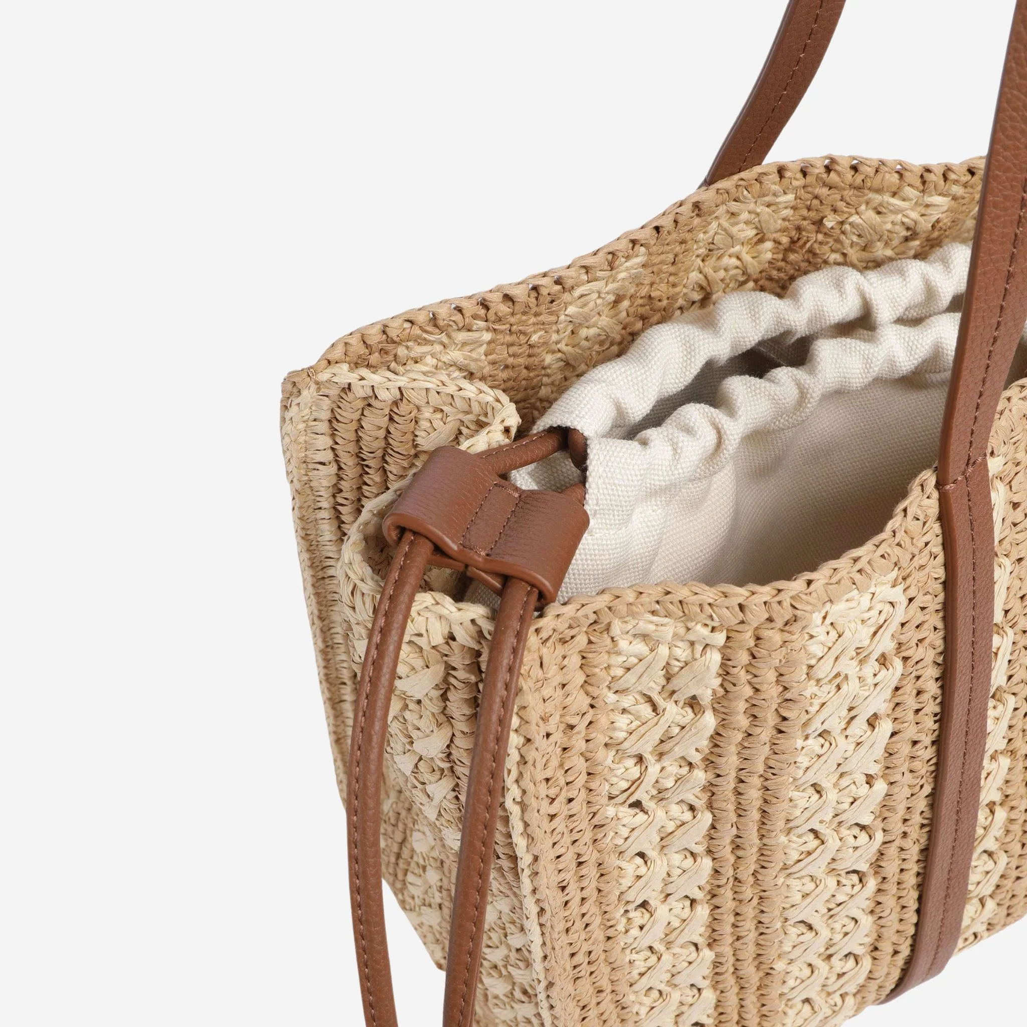 BOSS Beyond Raffia Tote Bag with Brown Trims and Double 'B' Monogram Logo - Image 3