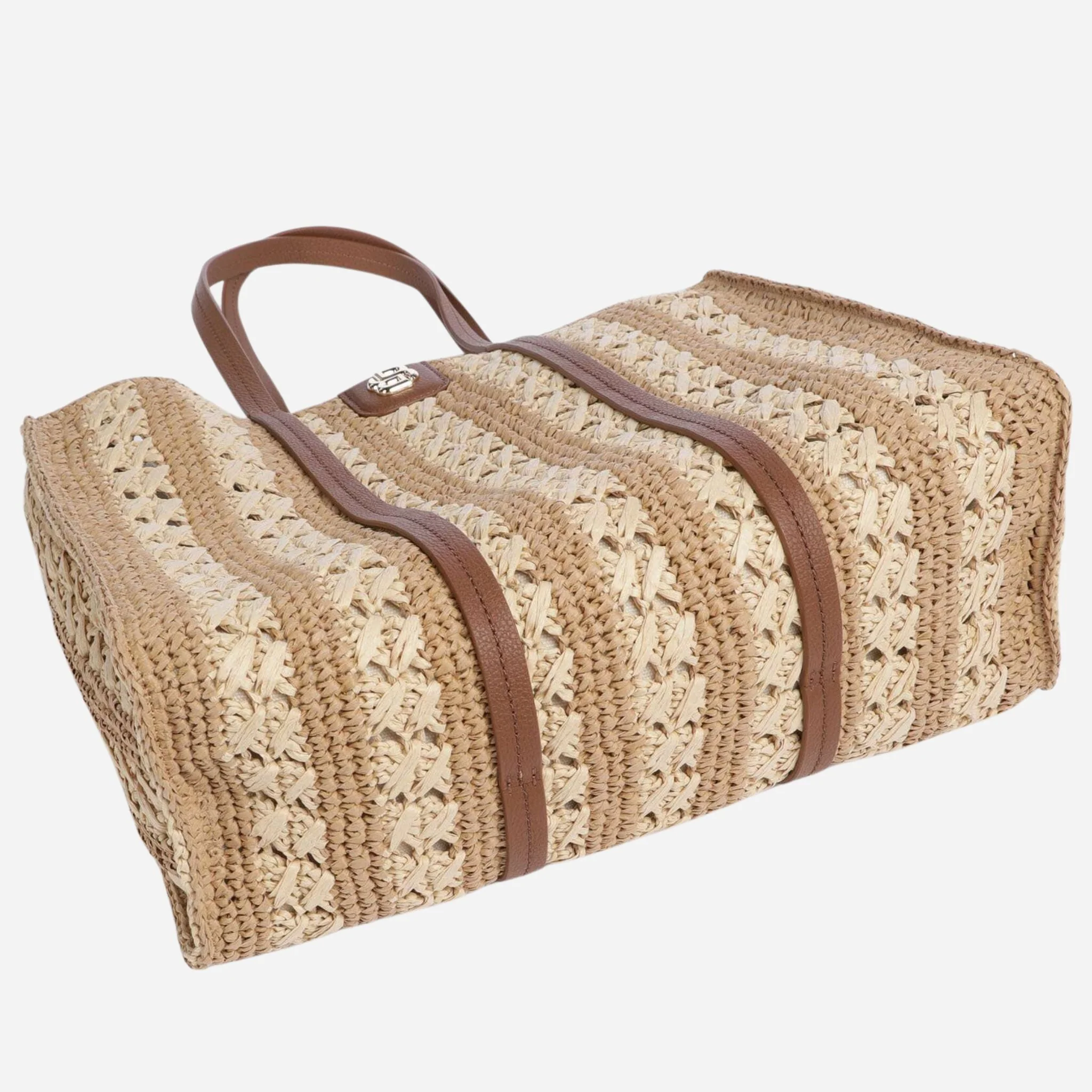BOSS Beyond Raffia Tote Bag with Brown Trims and Double 'B' Monogram Logo - Image 5