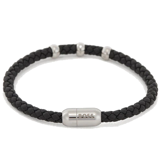 BOSS Black Beryl Braided Leather Bracelet
