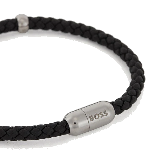 BOSS Black Beryl Braided Leather Bracelet - Image 2