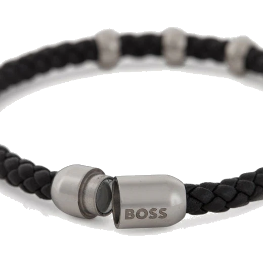 BOSS Black Beryl Braided Leather Bracelet - Image 3