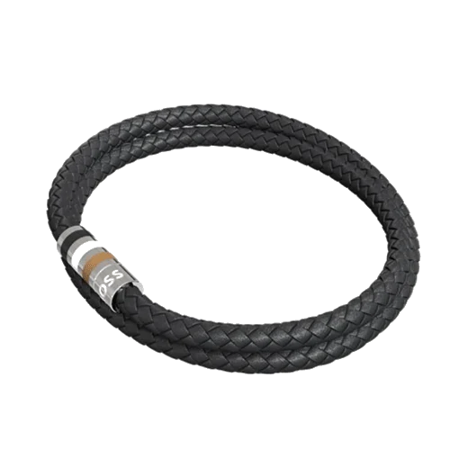 BOSS Black Brent Double Braided Leather Wrap Bracelet-M