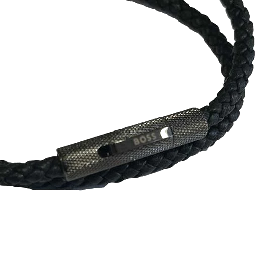 BOSS Black Buddy Braided Leather Wrap Bracelet - Image 2