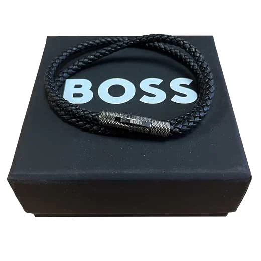 BOSS Black Buddy Braided Leather Wrap Bracelet - Image 4