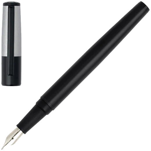 BOSS Black & Chrome Gear Minimal Fountain Pen