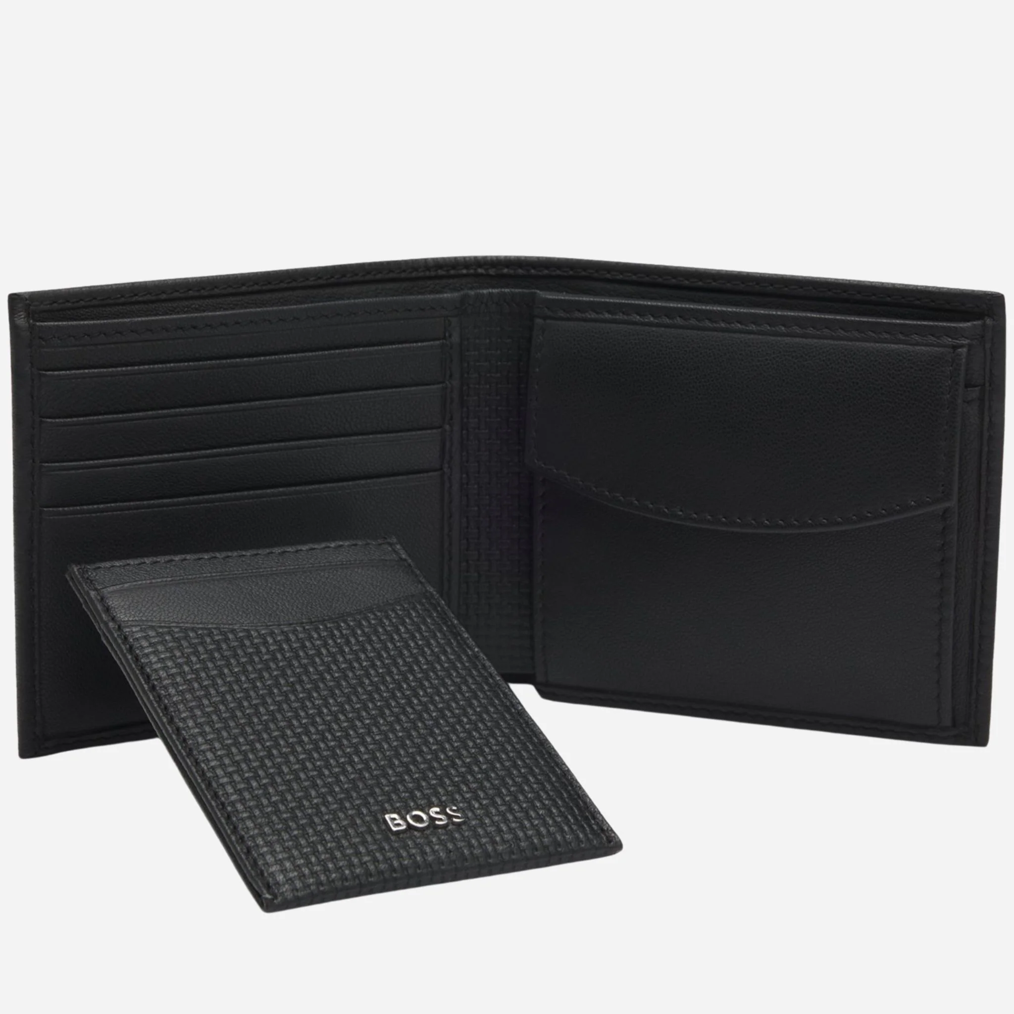 BOSS Black Embossed Leather Wallet and Card Holder Gift Set - Image 2