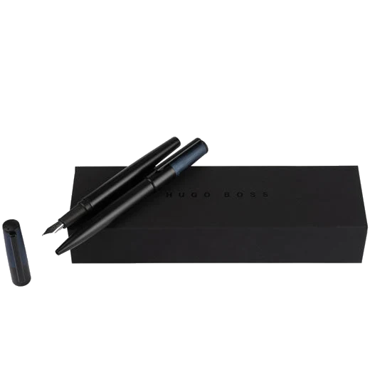 BOSS Black & Navy Gear Minimal Ballpoint & Fountain Pen Set