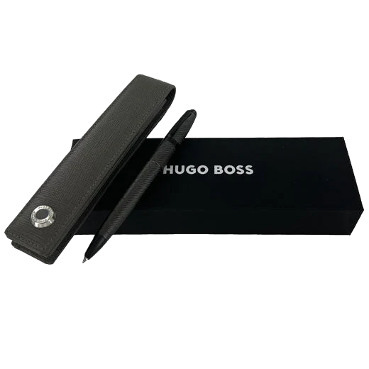 BOSS Grey Tradition Pen Case & Oval Ballpoint Pen Set