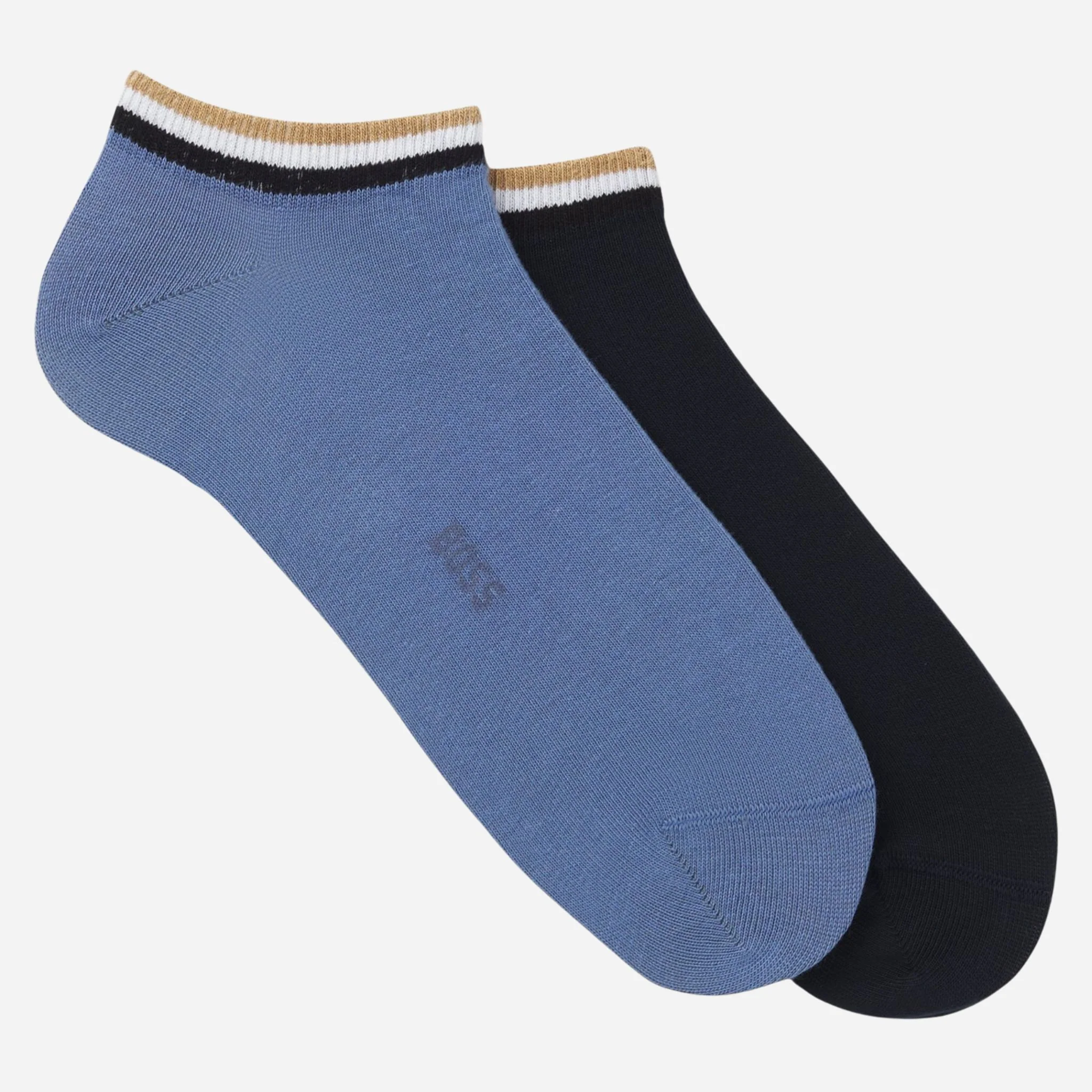 BOSS Blue Cotton Ankle Socks With Signature Stripe Set of 2