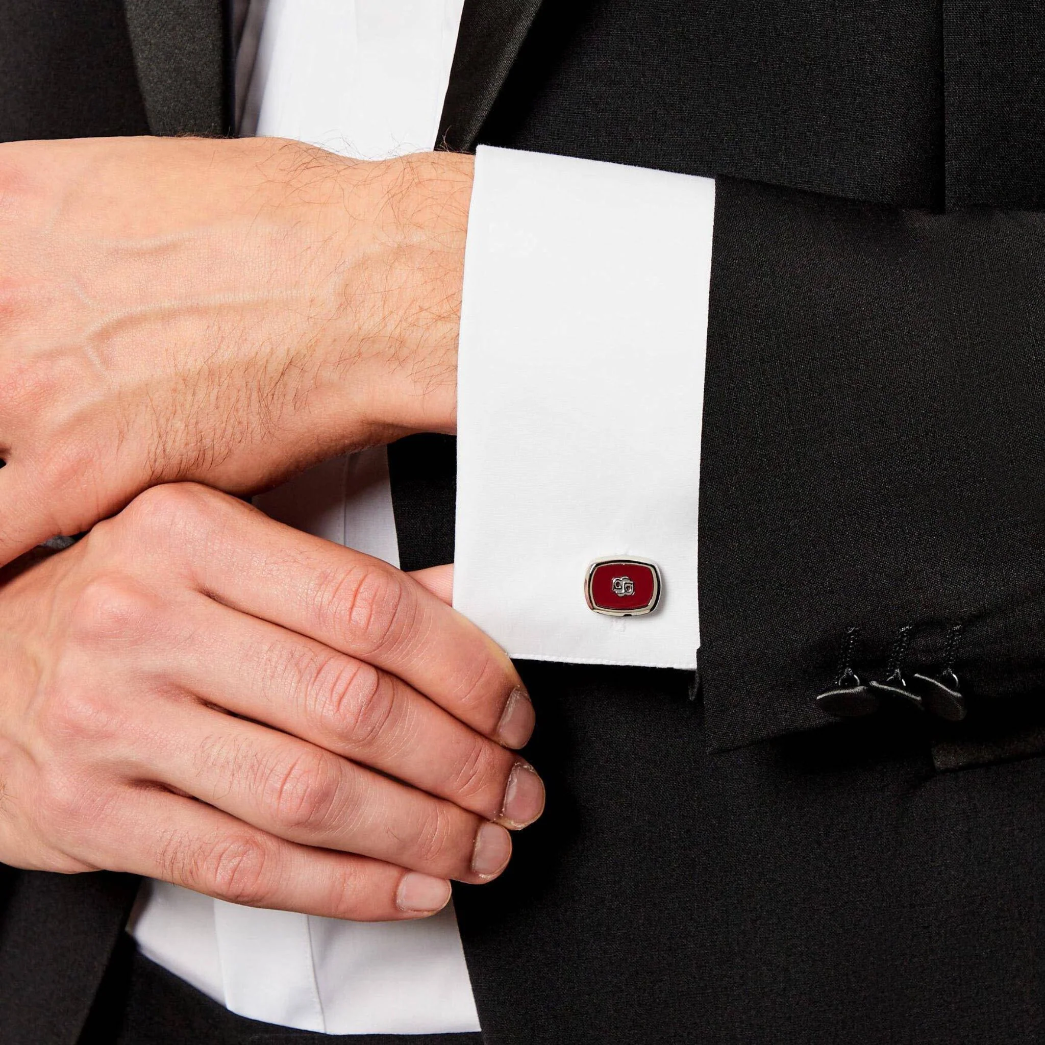 BOSS Brass Cufflinks with Red Enamel Insert and Double 'B' Monogram - Image 3