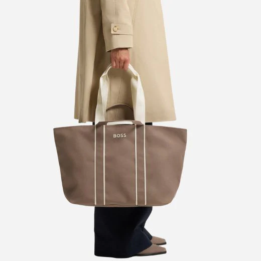 BOSS Brown and Cream Palmah Tote with Logo Straps - Image 6