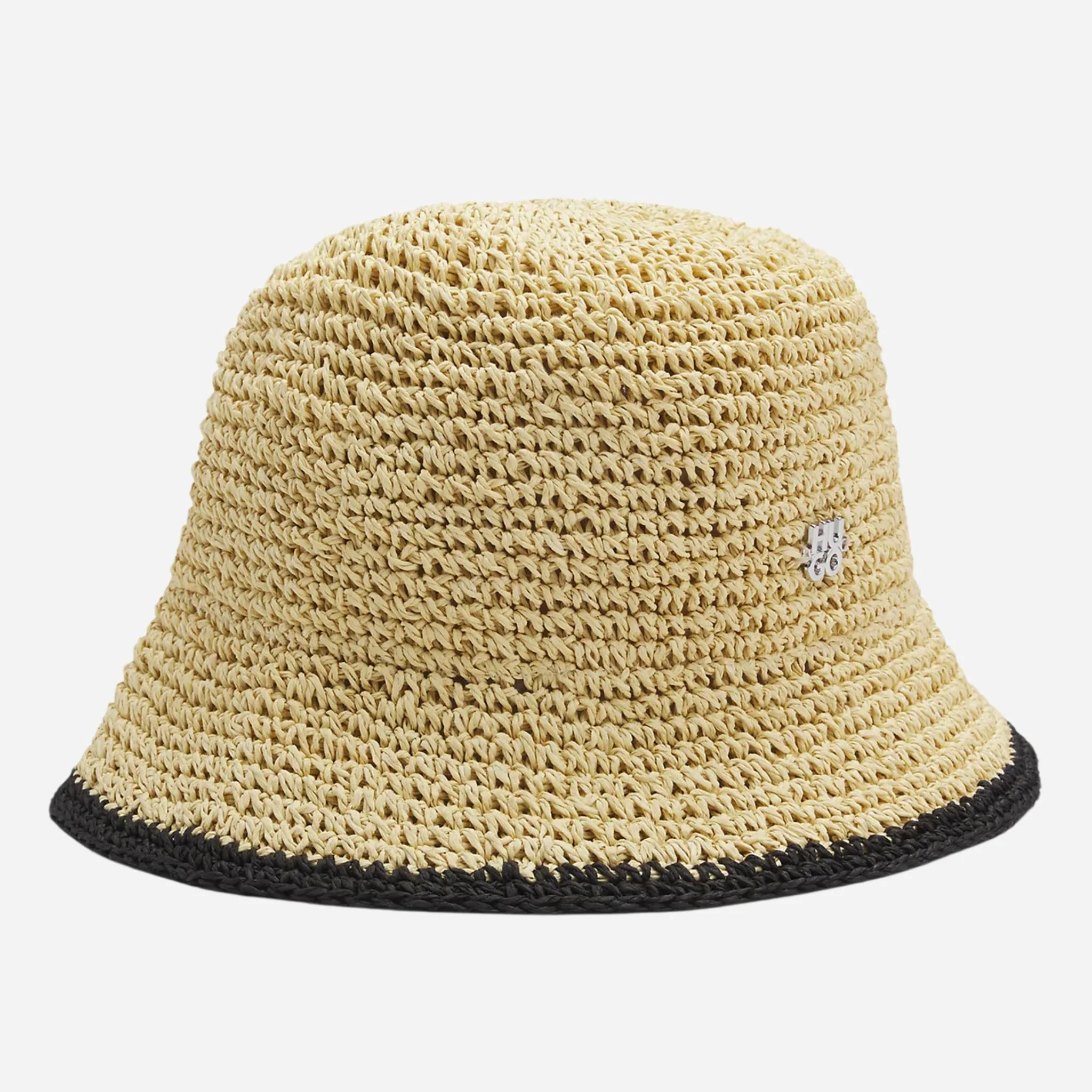 BOSS Calantha RA Beige and Black Woven Bucket Hat with Metal Logo
