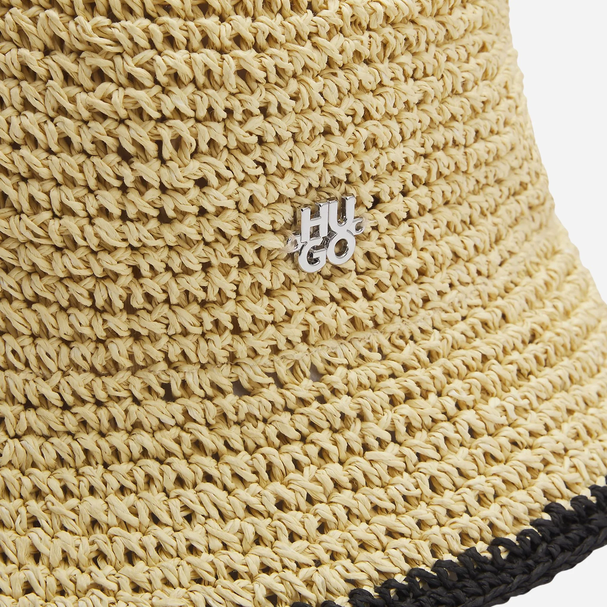 BOSS Calantha RA Beige and Black Woven Bucket Hat with Metal Logo - Image 3