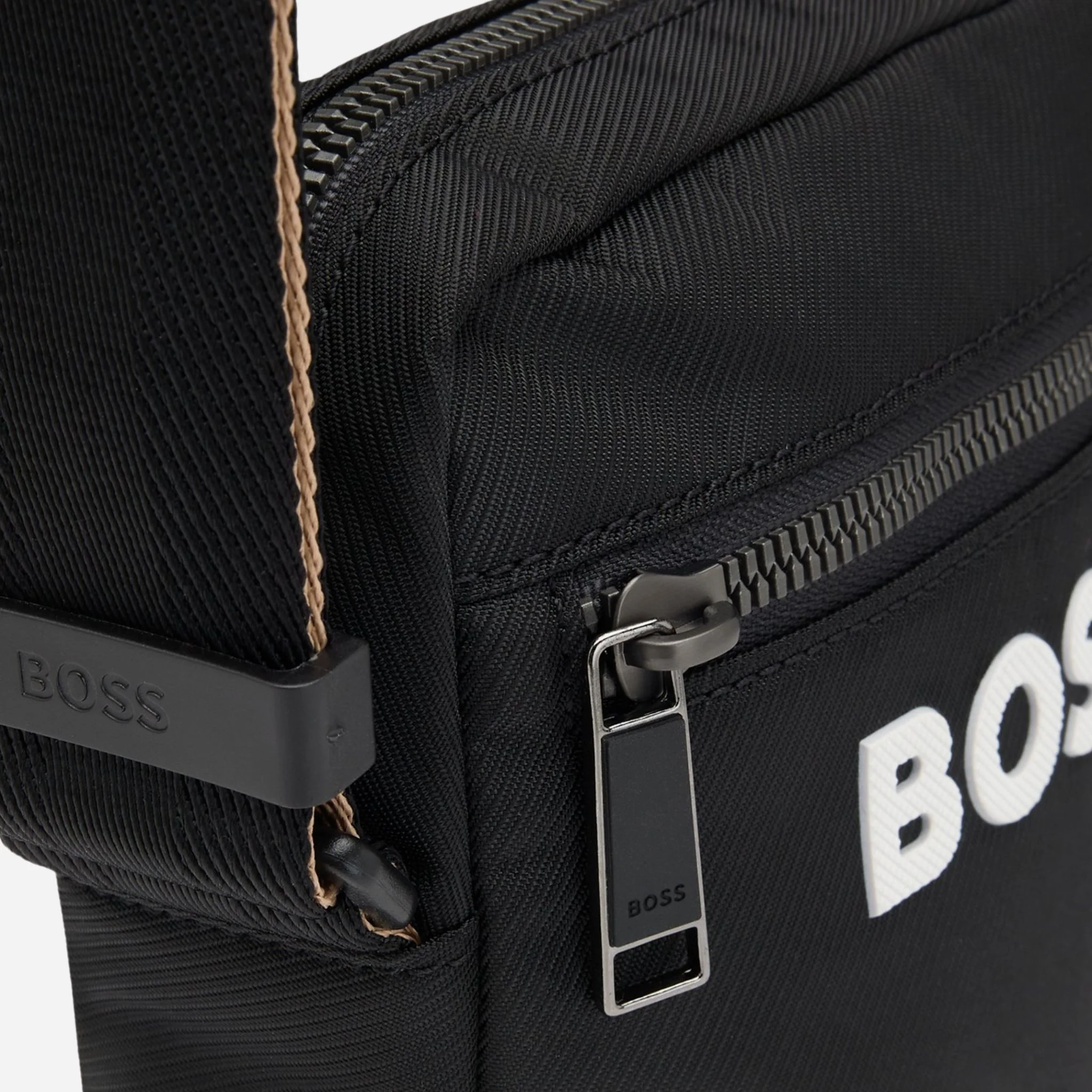 BOSS Catch 3.0 Black NS Zip Top Cross Body Bag with Raised White Logo - Image 3