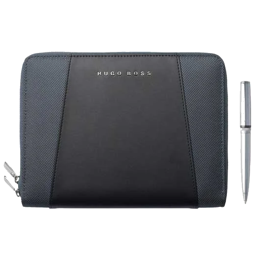 BOSS Chrome Gear Ballpoint Pen & Keystone Grey A5 Conference Folder Set