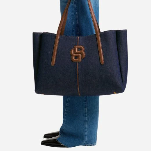 BOSS Cotton-Denim Anett Tote Bag with Double 'B' Monogram - Image 6