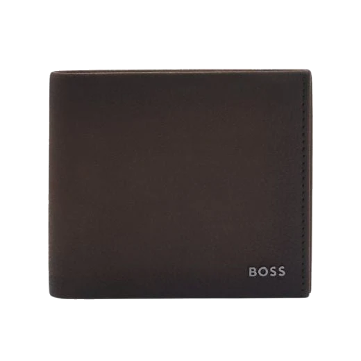 BOSS Crosstown Bifold Grained Brown Leather 8CC Wallet