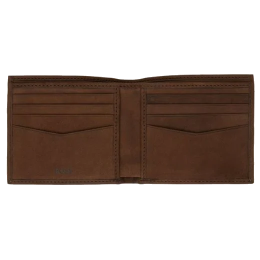 BOSS Crosstown Bifold Grained Brown Leather 8CC Wallet - Image 3