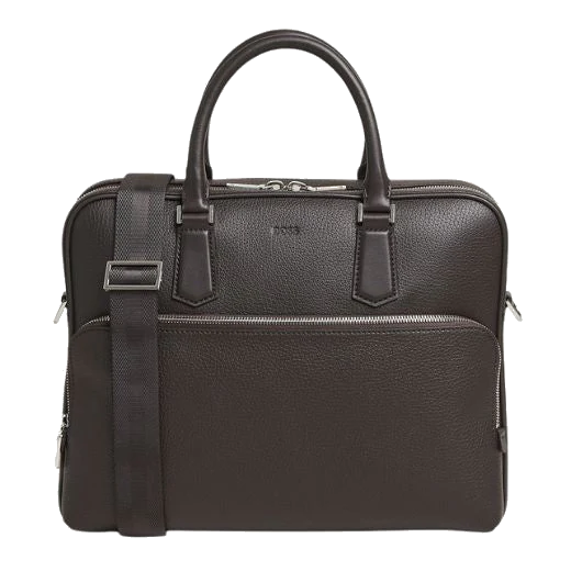 BOSS Crosstown Grained Italian Leather Brown Document Case